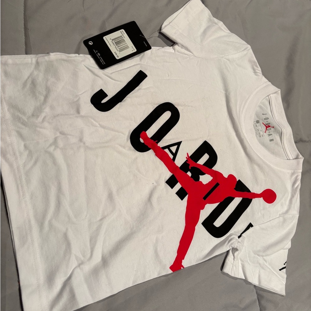 Jordan jumpman T-shirt white/red/black size 5=original $25.00